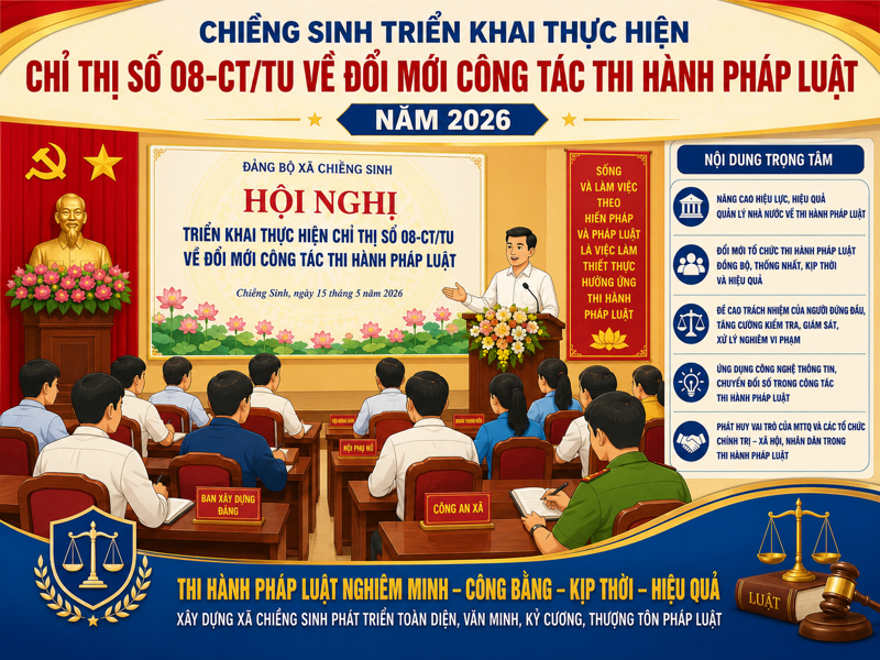 CHIỀNG SINH TRIỂN KHAI THỰC HIỆN CHỈ THỊ SỐ 08-CT/TU VỀ ĐỔI MỚI CÔNG TÁC THI HÀNH PHÁP LUẬT